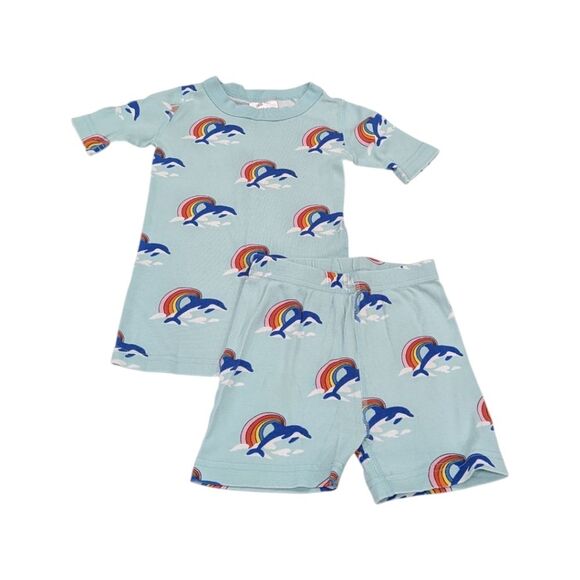 Hanna Andersson Blue Dolphin Rainbow Short John Organic Cotton Pajamas 110 5 5T - Picture 9 of 9